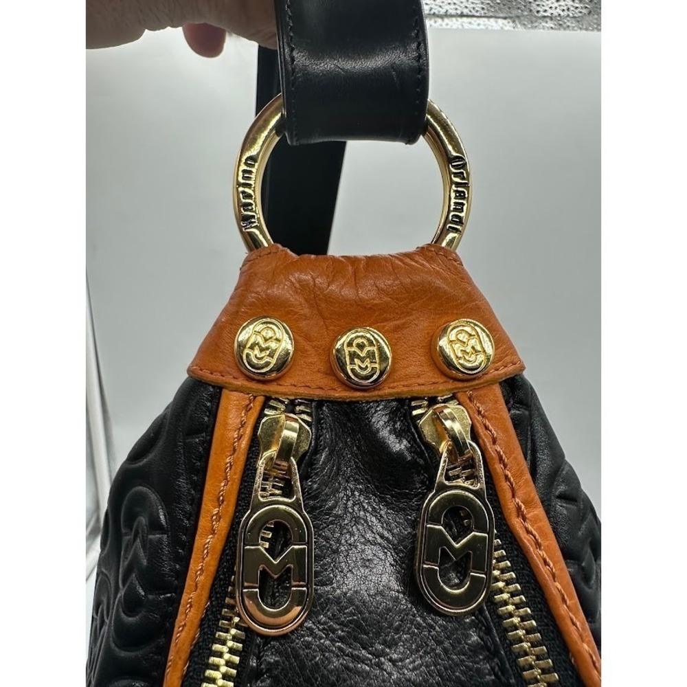 Marino Orlandi Black Tan Embossed Leather Shoulder Bag Made in Italy NWT
